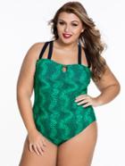 Shein Plus Size Snake Print One-piece Swimwear - Green