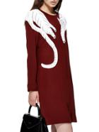 Shein Red Round Neck Long Sleeve Fox Print Dress