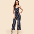 Shein Knot Front Striped Cami Jumpsuit