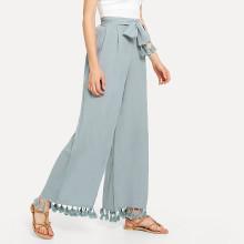 Shein Tassel Trim Tie Waist Palazzo Pants