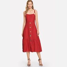 Shein Tied Shoulder Button Up Ruffle Dress