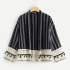 Shein Drop Shoulder Tassel Detail Eyelet Crochet Jacket