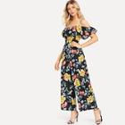 Shein Open Shoulder Floral Print Flounce Jumpsuit