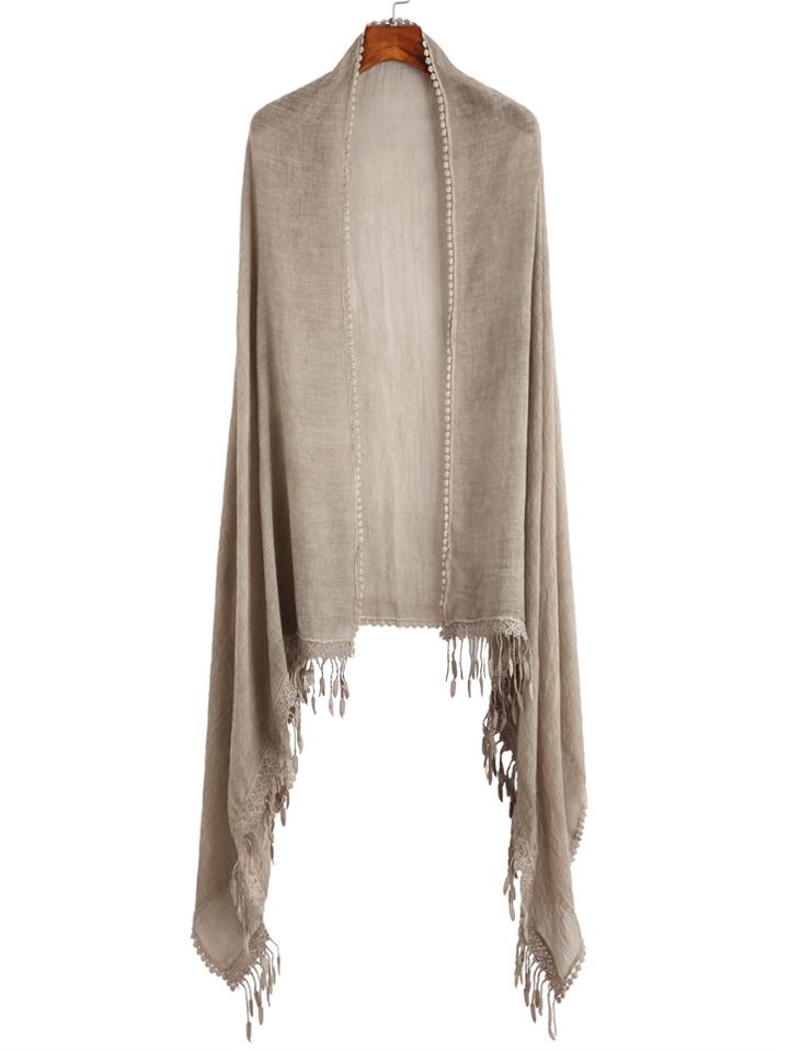 Shein Grey Lace Trim Fringe Scarf