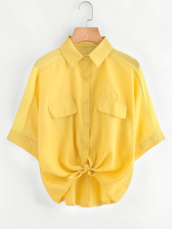 Shein Mesh Panel Knotted Shirt