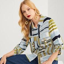 Shein Flap Pocket Front Striped Shirt