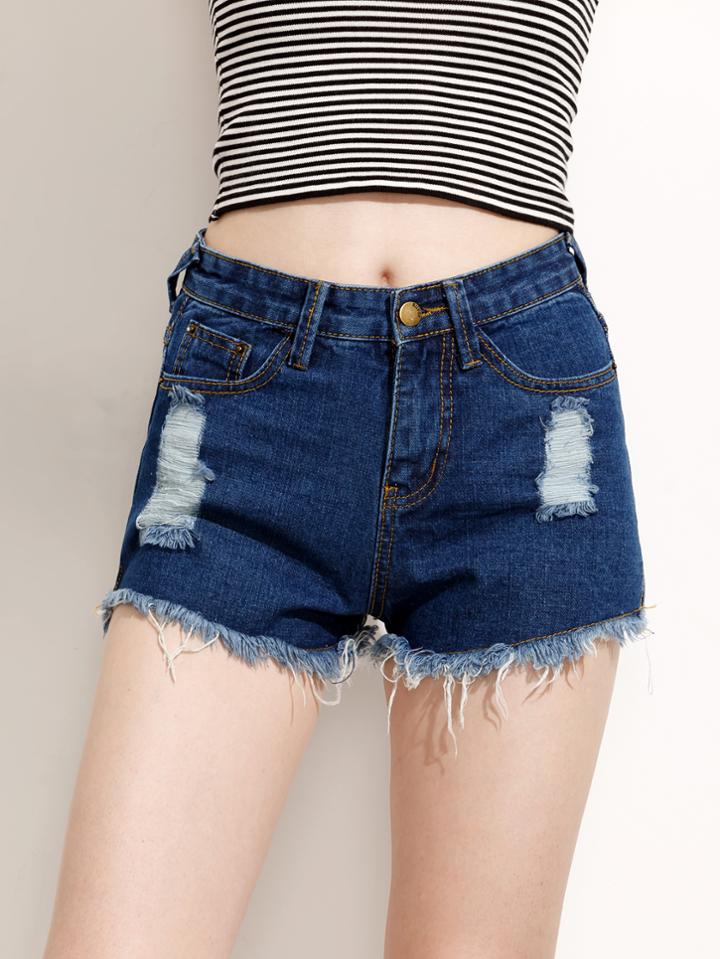 Shein Blue Ripped Frayed Split Denim Shorts