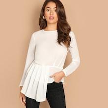 Shein Pleated Ruffle Trim Peplum Top