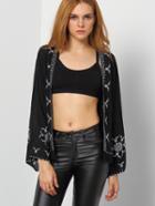 Shein Black Bell Sleeve Printed Top