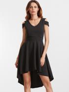 Shein Black Deep V Back Cold Shoulder Flare High Low Dress