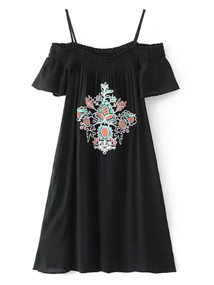 Shein Cold Shoulder Flower Embroidery Dress