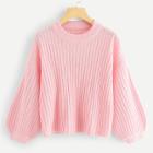 Shein Bishop Sleeve Rib Knit Sweater