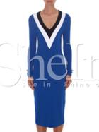 Shein Blue Long Sleeve Sheath Dress