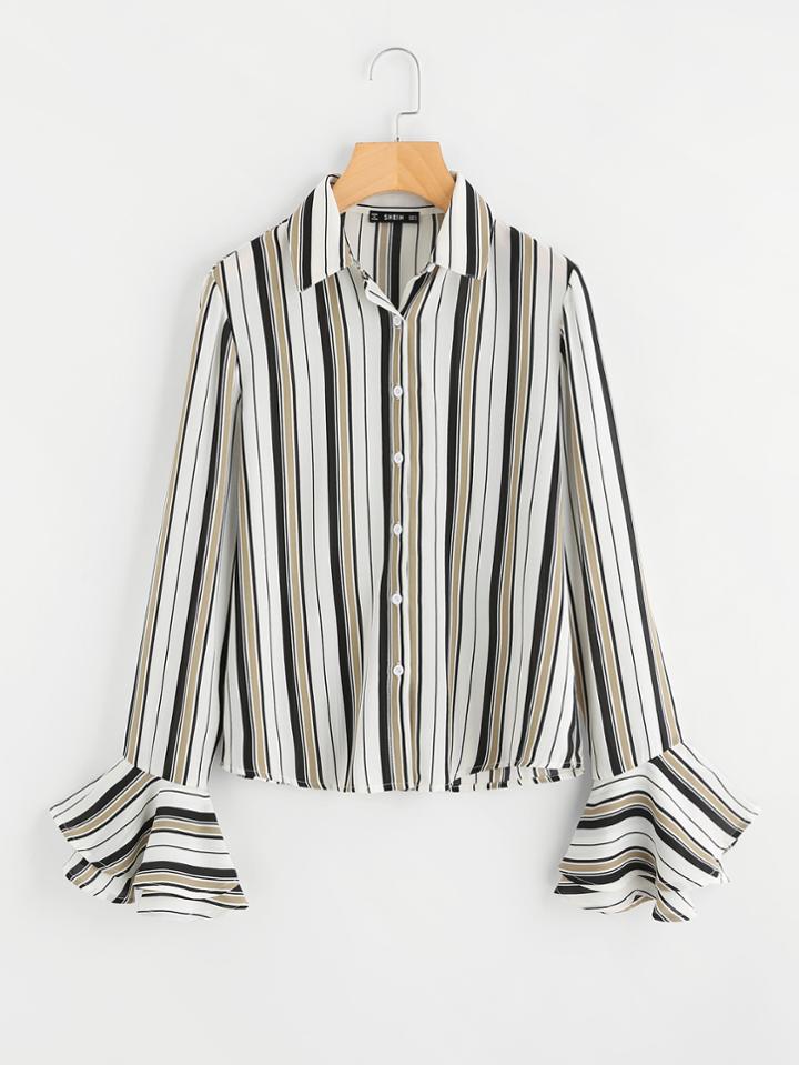 Shein Tiered Bell Cuff Striped Shirt