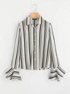 Shein Tiered Bell Cuff Striped Shirt