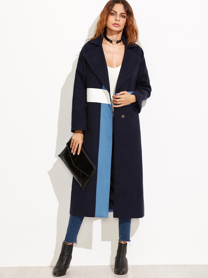 Shein Color Block Oversized Notch Collar Drop Shoulder Coat