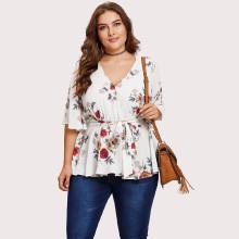 Shein Plus Flutter Sleeve Surplice Wrap Peplum Top