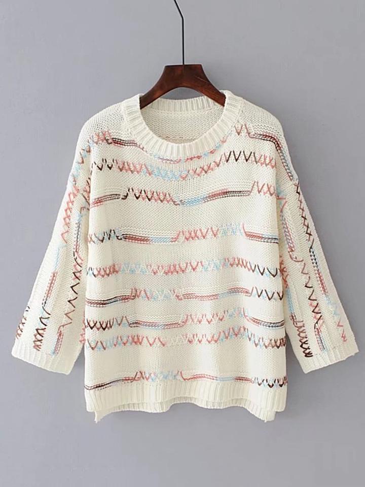 Shein Criss Cross Stitch Drop Shoulder Sweater
