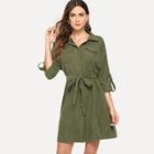 Shein Roll Tab Sleeve Pocket Patched Dress