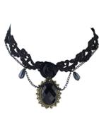 Shein Gothic Style Imitation Gemstone Black Lace Flower Choker Necklace