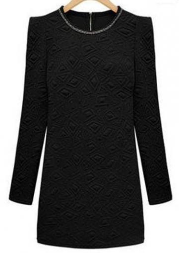 Rosewe Vogue Solid Black Round Neck Black Sheath Dress