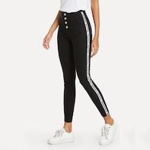 Shein Letter Tape Detail Button Fly Skinny Jeans