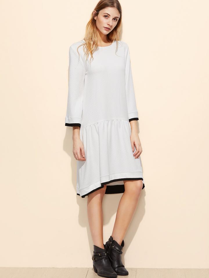 Shein White Contrast Edge Drop Waist Textured Dress