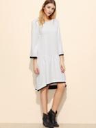 Shein White Contrast Edge Drop Waist Textured Dress