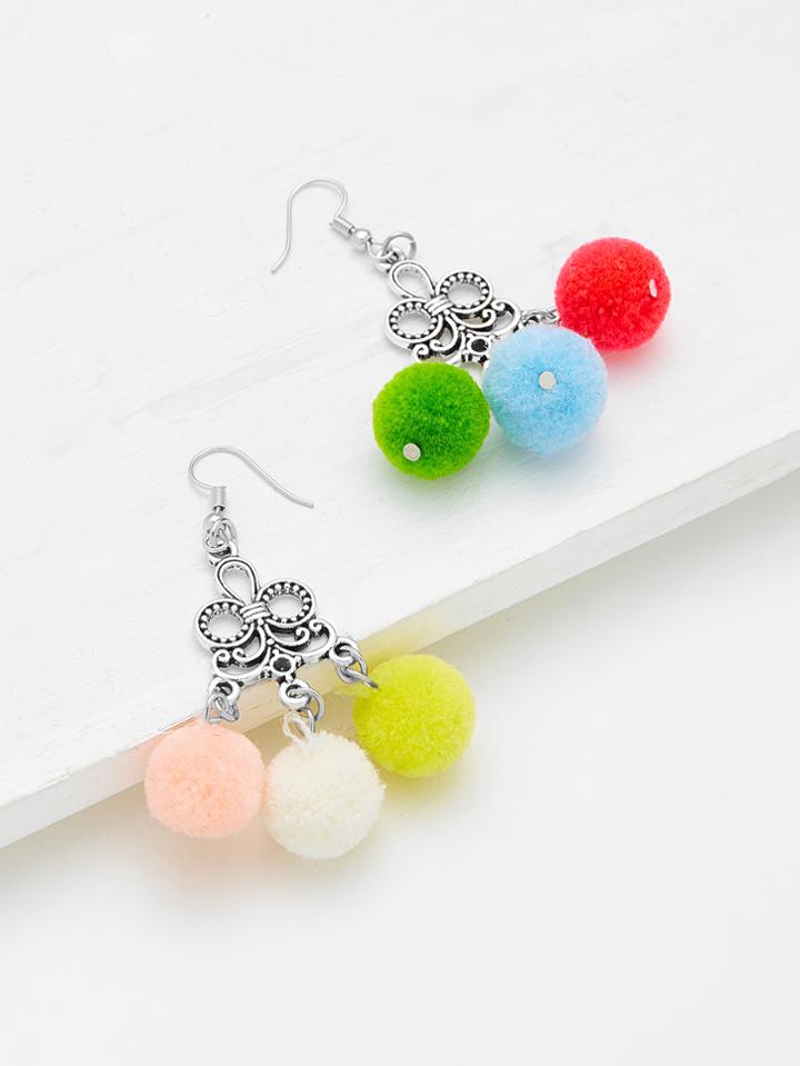 Shein Glamorous Multi Pom Pom Drop Earrings