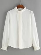 Shein White Frill Neck Ruched Loose Blouse