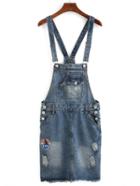 Shein Embroidered Patch Overall Denim Dress