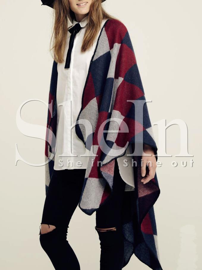 Shein Red Blue Long Sleeve Plaid Sweater