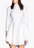 Rosewe Chic Solid White Button Closure Long Sleeve Dress