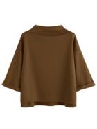 Shein Funnel Neck Drop Shoulder Rolled Sleeve Dip Hem T-shirt