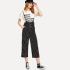 Shein Ring Detail Striped Pinafore Jumpsuit