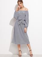 Shein Vertical Striped Off The Shoulder Self Tie Dress