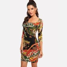 Shein Graphic Print Square Neck Bodycon Dress