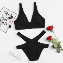 Shein V-plunge Plain Bikini Set