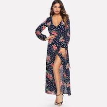 Shein Floral Polka Dot Knot Waist Dress