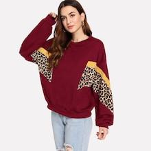 Shein Drop Shoulder Leopard Panel Sweatshirt