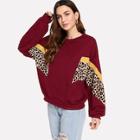 Shein Drop Shoulder Leopard Panel Sweatshirt