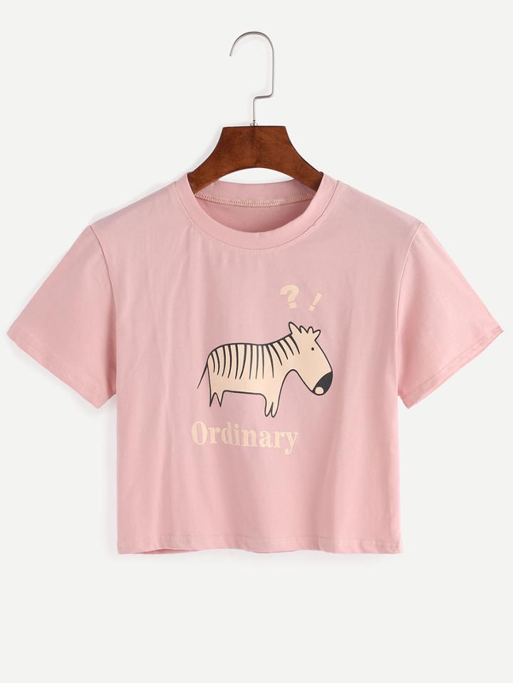 Shein Pink Zebra Print Crop T-shirt