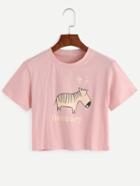Shein Pink Zebra Print Crop T-shirt