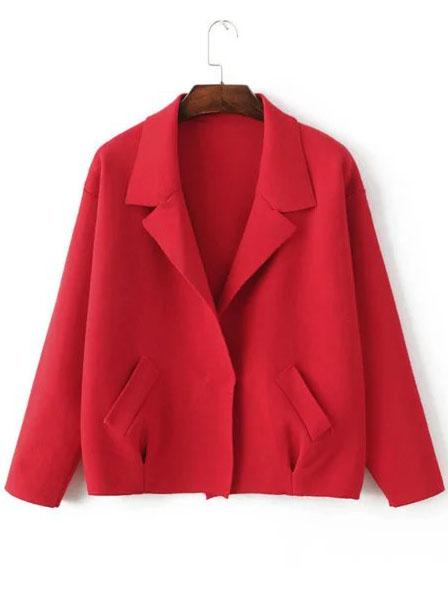Shein Red Shawl Collar Hidden Button Sweater Coat