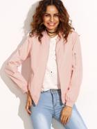 Shein Pink Zip Up Bomber Jacket With Arm Pocket