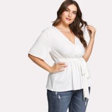 Shein Plus Deep V Neck Knot Front Tee
