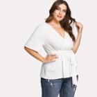 Shein Plus Deep V Neck Knot Front Tee
