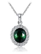 Shein Silver Green Crystal Chain Fashion Necklace