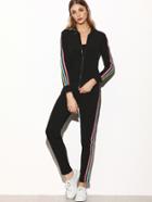 Shein Black Striped Trim Jacket With Pants