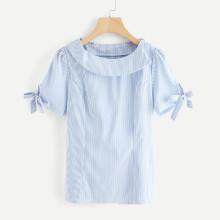 Shein Tie Cuff Striped Blouse